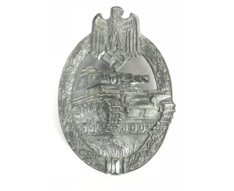 German Third Reich WW2 Army / Waffen SS Tank/Panzer Assault breast badge badge by Hermann Aurich. Good die-cast silvered zinc
