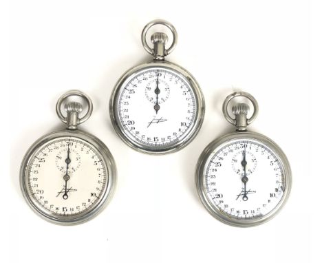 3 x Junghans Stopwatches. Three examples with signed faces and nickel case. One with a Kriegsmarine Stamp. All appear to be i