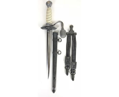 German Third Reich Luftwaffe Officerâ€™s 2nd pattern dagger, knot and straps by Anton Wingen Jr, Solingen.  Good 1937-45 exam
