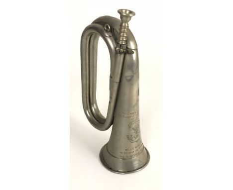 WW2 1939 5th Bn Somerset Light Infantry Presentation Bugle.  This silver plated bugle by Boosley and Hawkes is engraved with 
