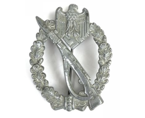 German Third Reich WW2 Army / Waffen-SS Infantry Assault breast badge by Gerbruder Wegerhoff, Ludenscheid.  Good die-cast sil