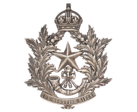 Cameronians (Scottish Rifles) Edwardian Officer's 1909 HM silver pouch belt plate. Good scarce die-stamped silver example by 
