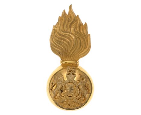 Royal Scots Fusiliers Officer's fur cap grenade badge c. 1901-14.  Fine scarce rich gilt die-stamped flaming grenade, the dom