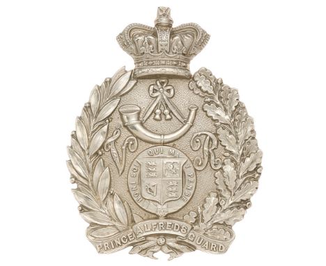 Prince Alfred's Guard post 1874 Victorian South African helmet plate badge.  Good scarce die-stamped white metal crown laurel
