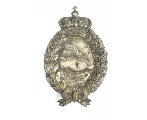 Imperial German Bavarian pilot's breast badge.  Fine rare die-stamped thin silver-plated late WW1 example. Bavarian crowned o