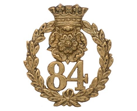 84th (York &amp; Lancaster) Regiment of Foot glengarry badge c. 1874-1881.  Good scarce die-stamped brass Royal Ducal coronet