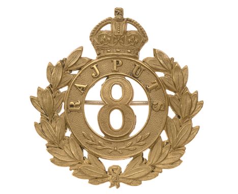 8th Rajputs Indian Army Officer's pagri badge c. 1903-22.  Good scarce British made die-stamped gilt crowned circlet RAJPUTS 