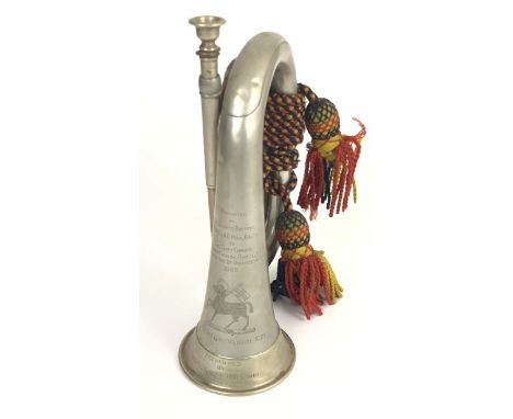1939 / 1966 1/7th Bn The Queen's Regiment Presentation Bugle.  This silvered bugle by Potters has been presented on two occas