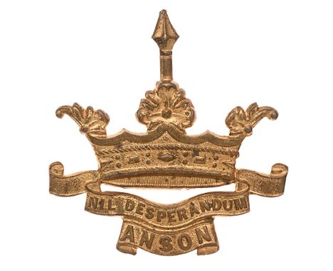 RND Anson Battalion Royal Naval Division RND cap badge c. 1916-18 by Gaunt.  Good scarce die-stamped brass spear emerging fro