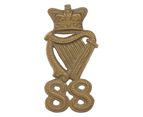 88th (Connaught Rangers) Regiment Victorian Irish glengarry badge c. 1874-81.  Good scarce die-stamped brass crowned harp res