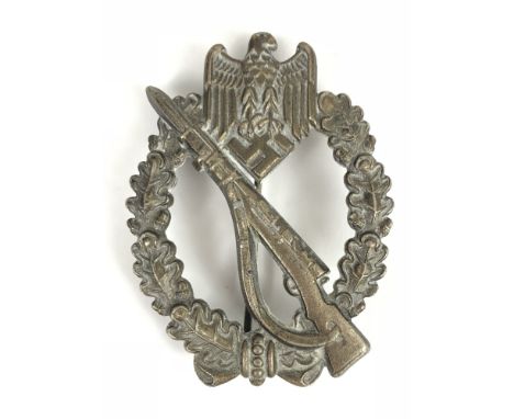 German Third Reich WW2 Army / Waffen-SS Infantry Assault breast badge in bronze by Friedrich Linden, Ludenscheid.  Fine scarc