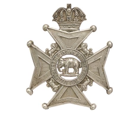 South Indian Railway Volunteer Rifle Corps Indian Army head-dress badge. Goods scarce British made die-stamped white metal Gu