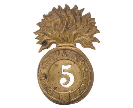 5th (Northumberland) (Fusiliers) Regiment of Foot Victorian glengarry badge c. 1874-81.  Good scarce die-stamped brass grenad