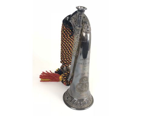 1925 Sheffield Boys Brigade Presintation Bugle  An impressive example retailed by Potters. The silver plated bugle with flora