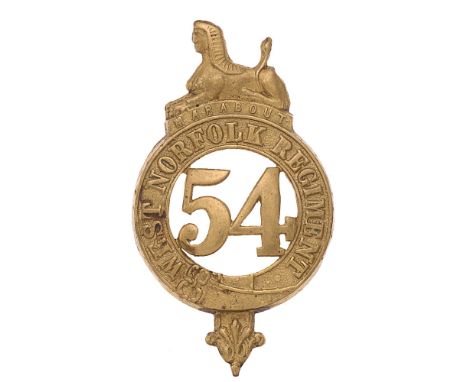 54th (West Norfolk) Regiment of Foot, Victorian glengarry badge 1874-81.  Good scarce die-stamped brass Sphinx on MARABOUT su