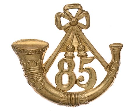 85th (King's Light Infantry) Regiment of Foot Victorian glengarry badge c. 1874-81.  Good die-stamped brass strung bugle; 85 