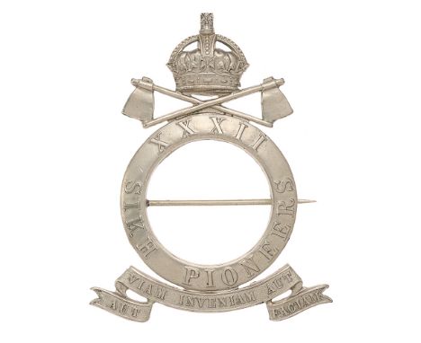 32nd Sikh Pioneers Indian Army pagri badge c. 1903-22. Fine scarce large British made die-stamped white metal Sikh quoit insc