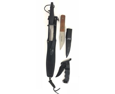 US "Gerber" Combat Fighting Knife  A good clean example with straight 6 1/2 inch double edged saw blade with spear point.   F
