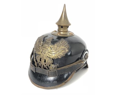 WW1 Imperial German Prussian Waterloo Battle Honour  Other Rankâ€™s Pickelhaube  A good and scarce example polished black lea