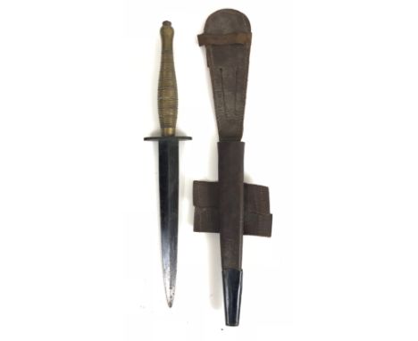 WW2 Scarce Beaded and Ribbed Pattern Fairbairn-Sykes fighting knife.  This example with beaded and ribbed design to the grip.
