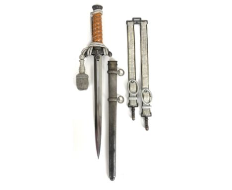 German Third Reich Army Officer's dagger, knot and straps by Carl Eickhorn, Solingen.  A good example with amber celluloid gr
