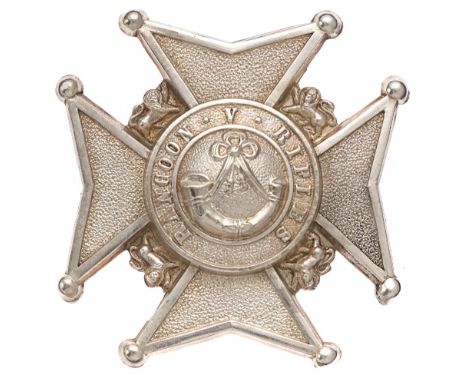 Rangoon Volunteer Rifles Indian Army (Burma) Officer's head-dress badge. Fine scarce British made die-stamped silvered Maltes
