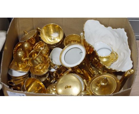 Gold Lustre ware part service, some marked Royal Worcester, to include coffee cups, coffee pot, teapot, cruet set, vases, cre