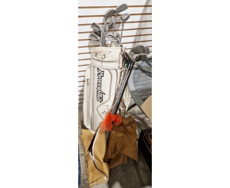 Power built leather golf caddy&nbsp;and various golf clubs&nbsp;made by Eagles Spalding, etc&nbsp;