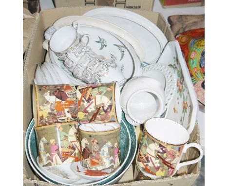 Royal Collection part tea service, various ceramic bowls, a tureen&nbsp;printed with birds, treen&nbsp;to include an egg hold