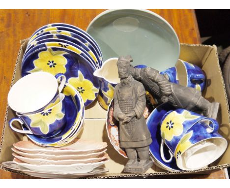 Whittard - hand painted china, comprising: 4 breakfast cups, cereal bowls, side plates, a jug, various sewing items to includ