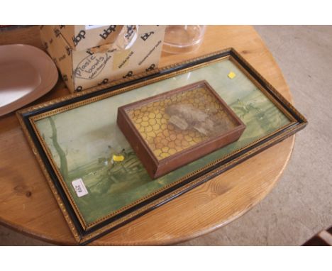An item of taxidermy; and a coloured hunting print