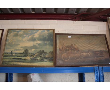 A 19th Century coaching print; and another coloured print of a rural scene