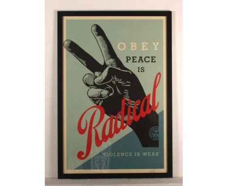 Shepard Fairey (American, b.1970) Peace is radical, signed lithograph, 90 x 60cm, housed in a black painted frameShepard Fair