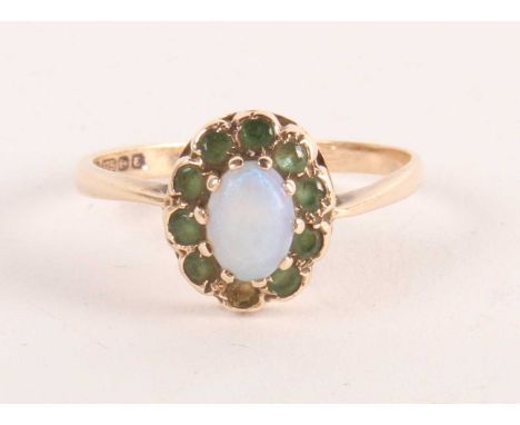 A 9ct gold opal cabochon cluster ring, 2.35g, size R