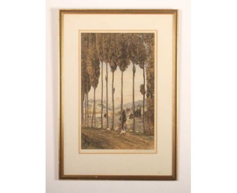 Wilfrid Huggins (British, 1873-1949), Italian landscape, coloured etching, signed, 44 x 27cm