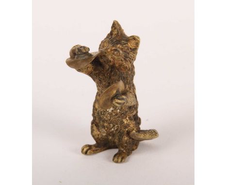 In the manner of Bergmann, a bronze miniature cat figure playing the cymbals, h.5cm