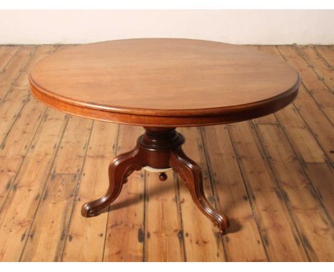 A Victorian mahogany breakfast table, of circular shape, upon a tripod base, dia. 117cm