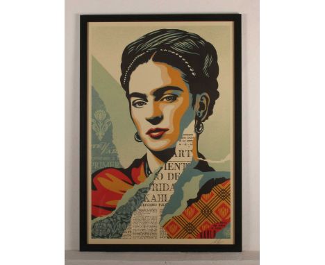Shepard Fairey (American, b.1970), Frida Kahlo, signed lithograph, 90 x 60cm, housed in a black painted frame. Shepard Fairey