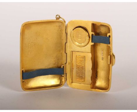 A silver gilt pocket cigarette case, fitted, London 1905, H.C Freeman and Co, 79.5g, l.8cm, w.7cm