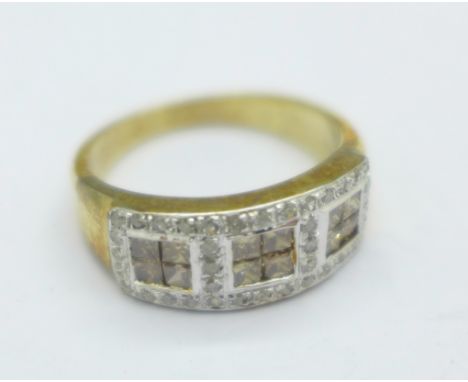 A 9ct gold and two colour diamond ring, 4.7g, P