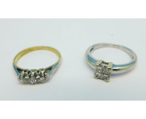 Two 18ct gold and diamond rings, total weight 4.7g, both K