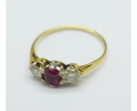 An 18ct gold, ruby and diamond ring, 1.7g, O