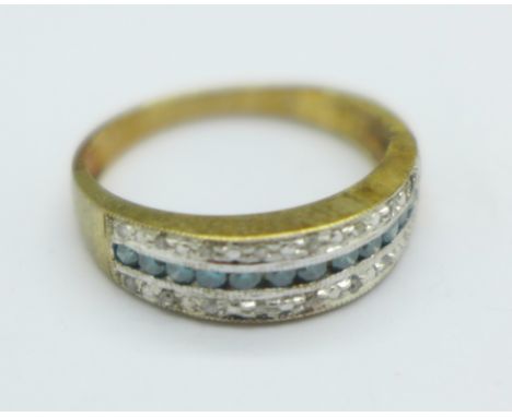 A 9ct gold and two colour diamond ring, 2.9g, P