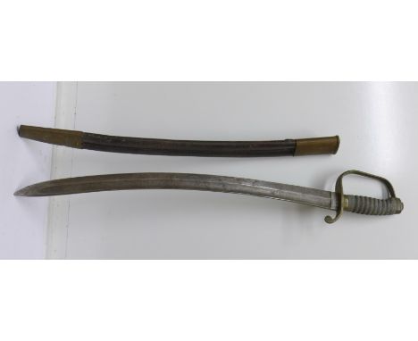 A sword with shagreen handle and blade marked MC, length 73cm, with scabbard