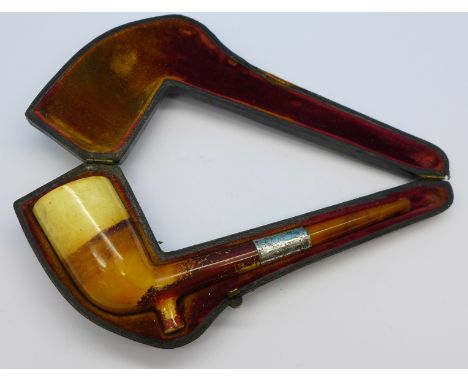 A cased silver mounted Meerschaum pipe