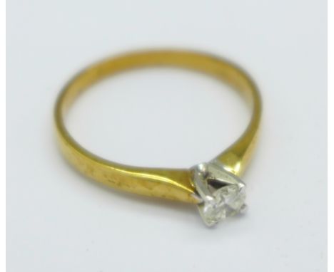 A 9ct gold and diamond solitaire ring, 2.2g, R