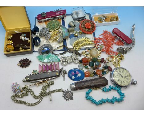 Costume jewellery, penknives, cufflinks, tie pins, etc.