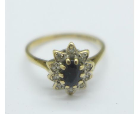 A 9ct gold cluster ring, 1.6g, M