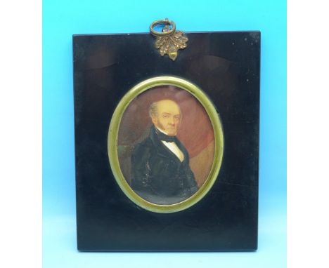 An early 19th Century portrait miniature watercolour of a gentleman, frame 11 x 13cm
