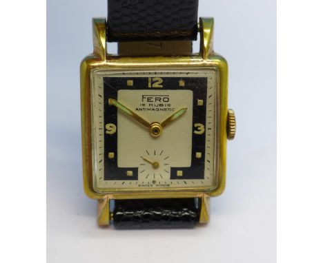 A Fero manual wind Art Deco style square cased wristwatch